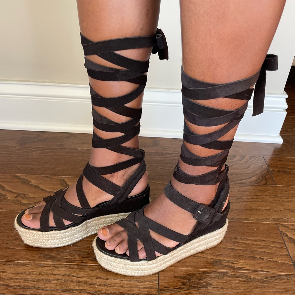 Miu Miu Black Lace-Up Espadrille Sandals